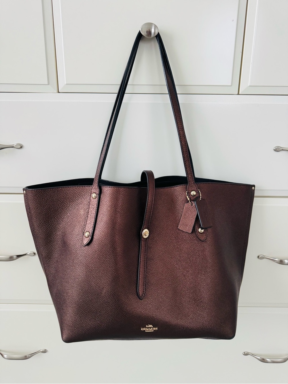 Coach Pebbled Leather Market Tote Bag in Burgundy